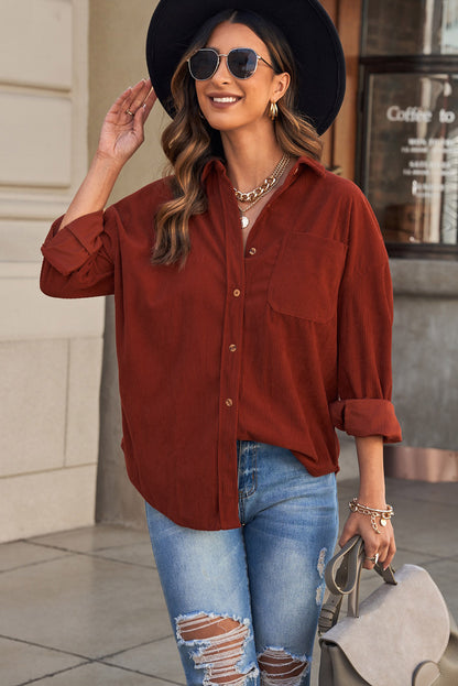 Corduroy Button-Up Pocket Shirt Jacket