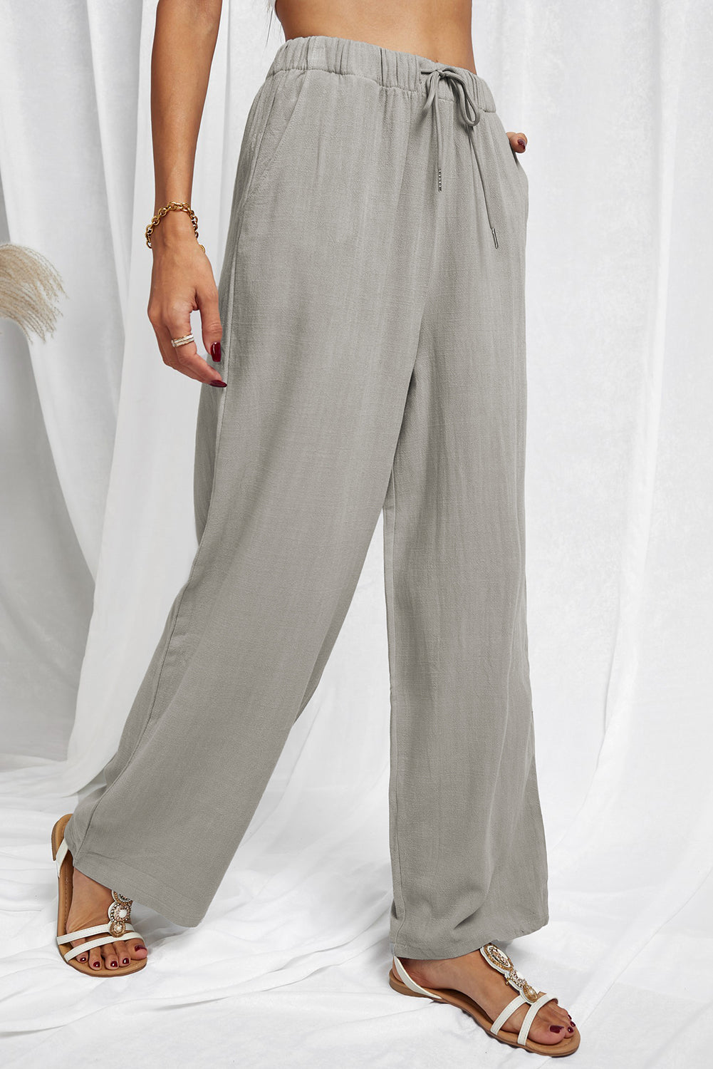 Drawstring Elastic Waist Pants with Pockets