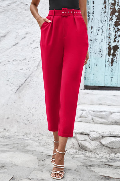 Straight Leg Cropped Pants with Pockets