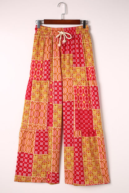 Bohemian Patchwork Drawstring Wide Leg Pants