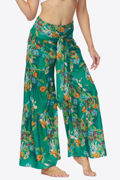 Floral Tie-Waist Tiered Culottes