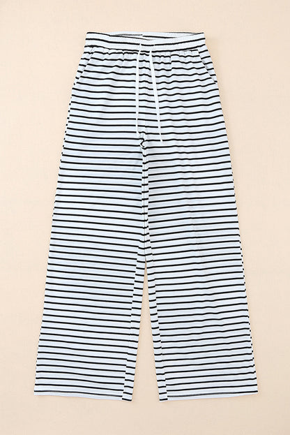 Striped Drawstring Waist Wide Leg Pants