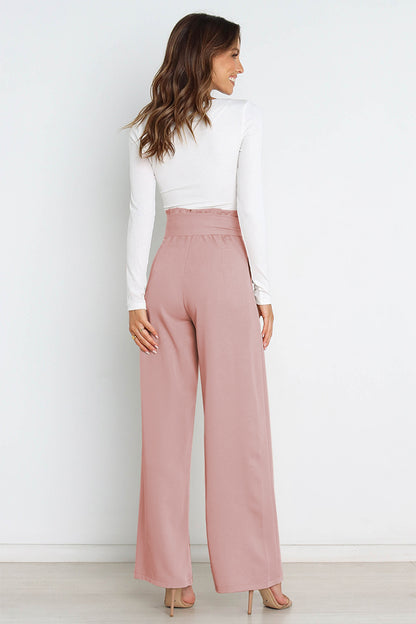 Tie Front Paperbag Wide Leg Pants