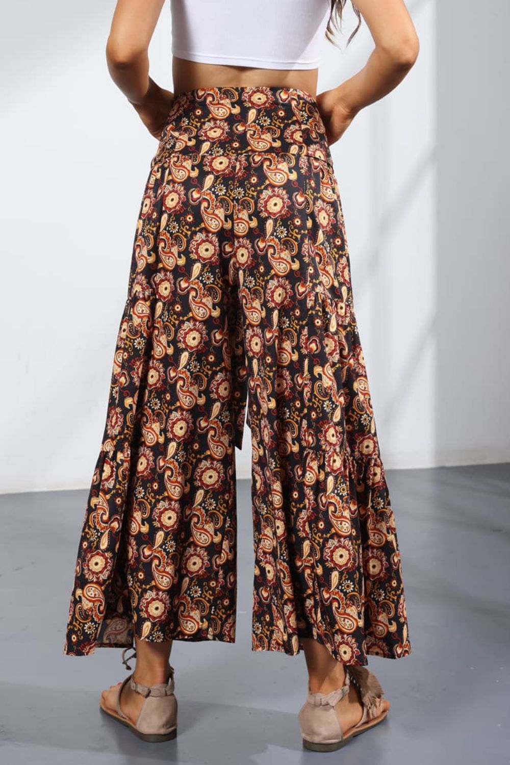 Printed Tie-Front Culottes