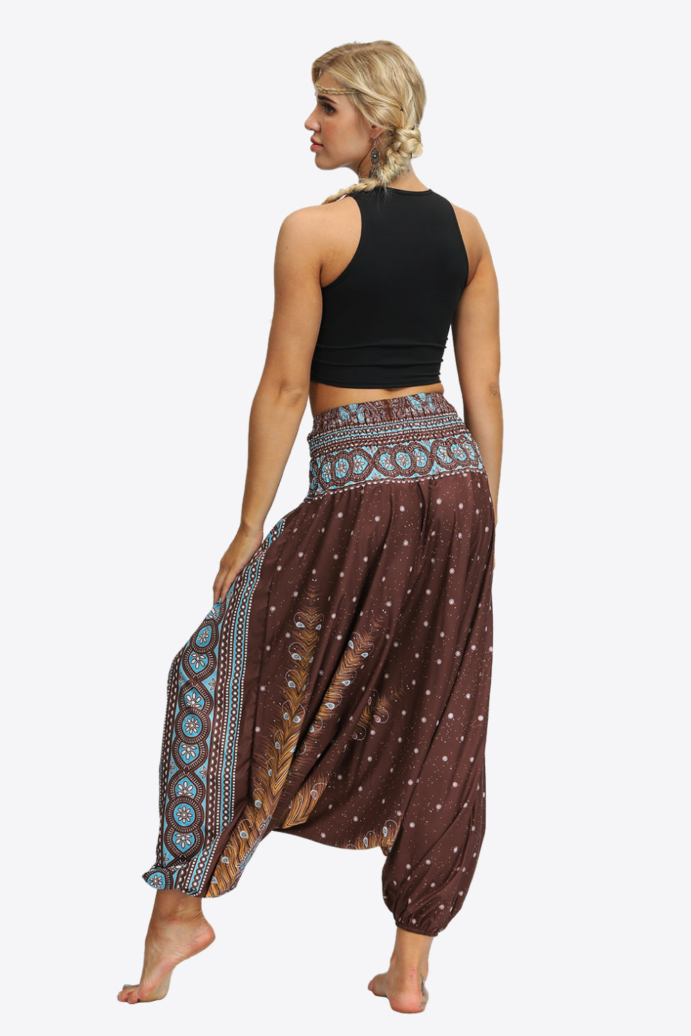 Printed Smocked Waist Harem Pants