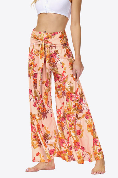 Floral Tie-Waist Tiered Culottes