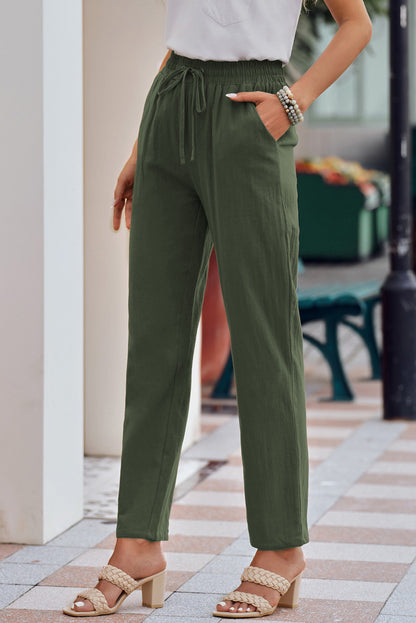 Drawstring Elastic Waist Pants with Pockets