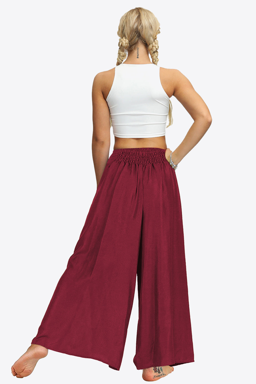 Smocked Split Wide Leg Long Pants