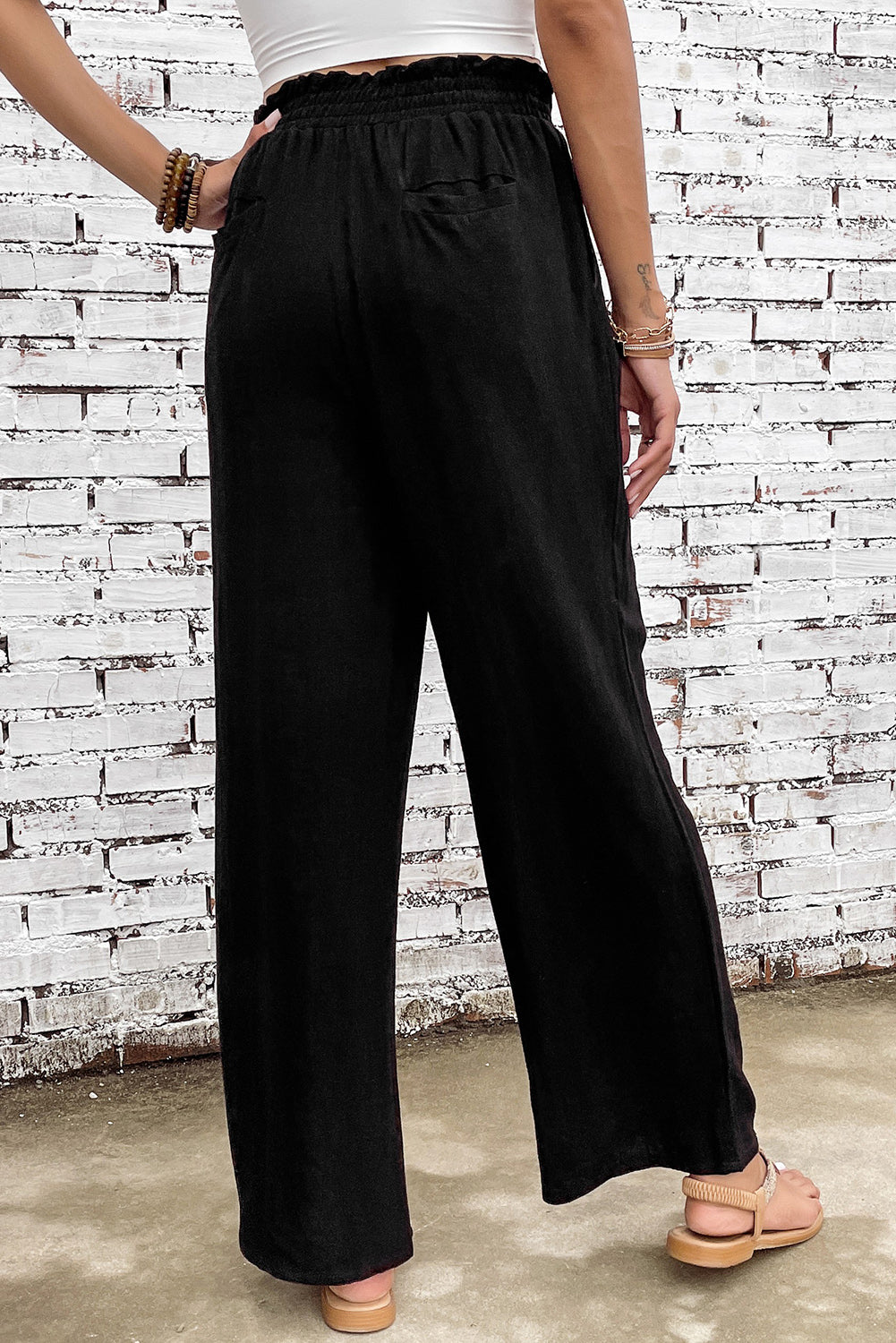 Elastic Waist Straight Leg Pants with Pockets