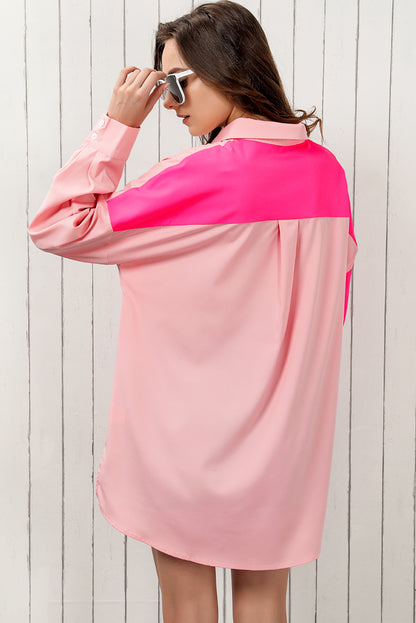 Color Block Collared Longline Shirt