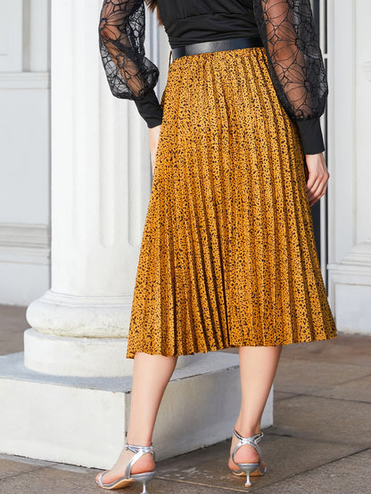 Leopard Print Pleated Midi Skirt