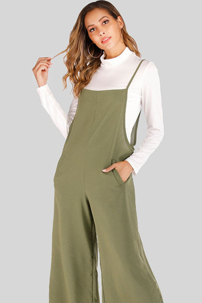 Full Size Cropped Wide Leg Overalls with Pockets